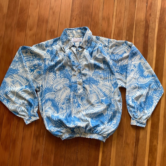 Vintage 70s palm print blouse M - Picture 1 of 5